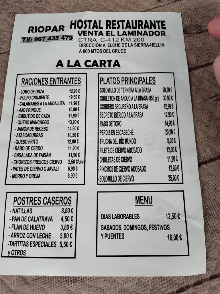 Menu_Venta el Laminador | hostal, apartamentos, restaurante_Riópar_image_3