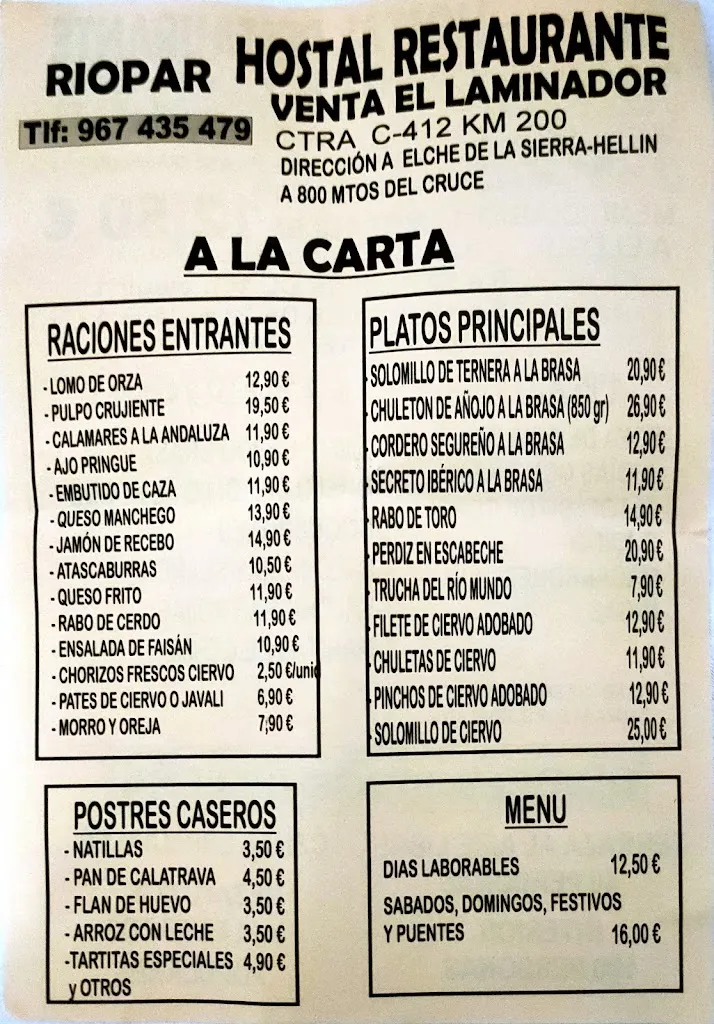 Menu_Venta el Laminador | hostal, apartamentos, restaurante_Riópar_image_4