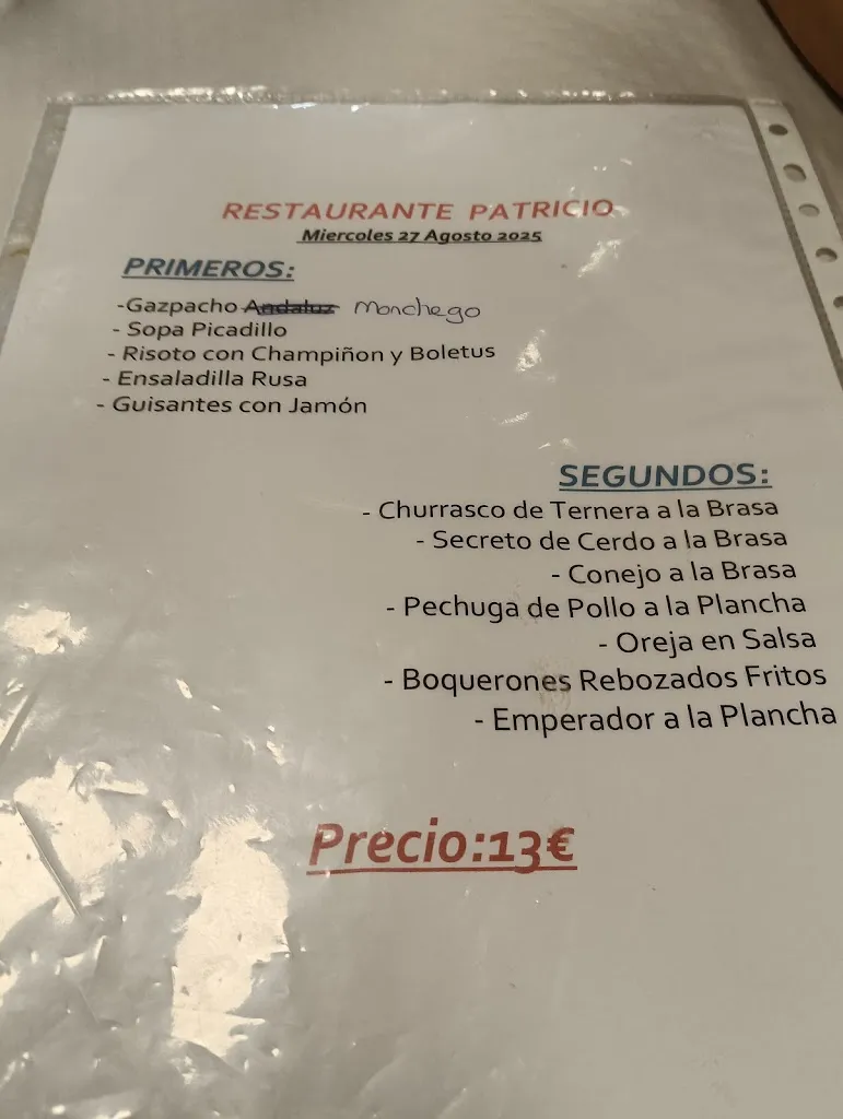 Menu_Bar Restaurante Patricio_Picazo El_image_1