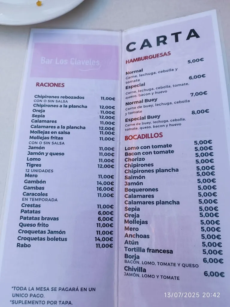 Menu_Bar Los Claveles_Pedroñeras Las_immagine_2