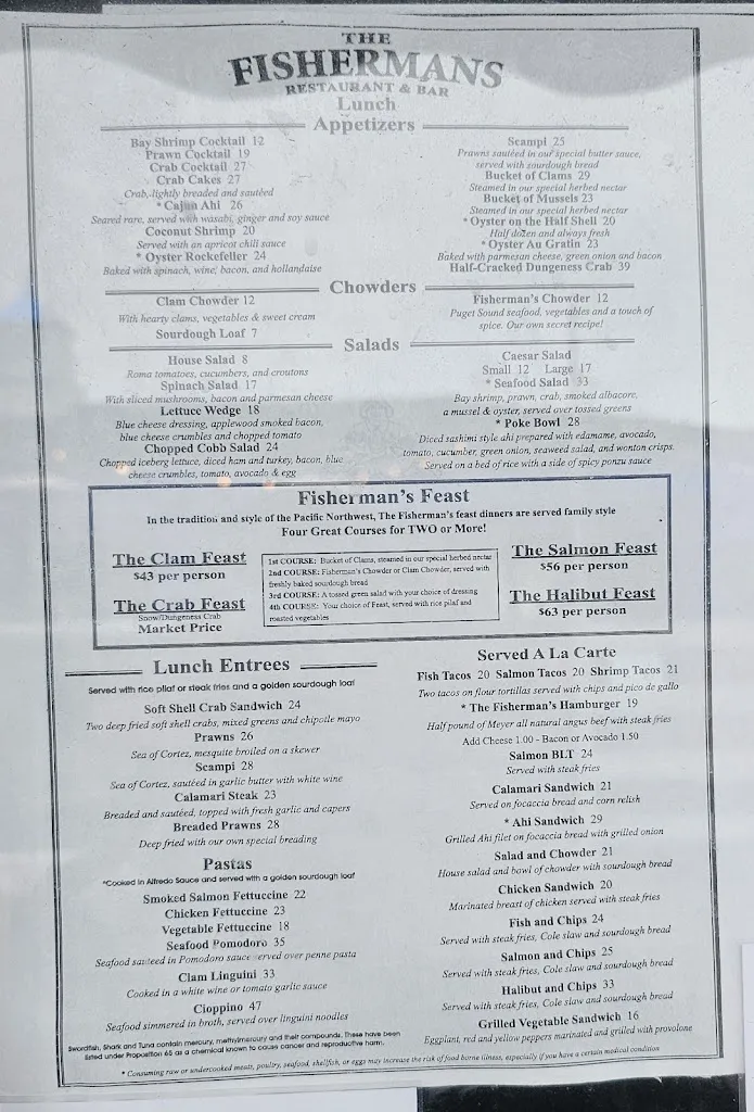 Menu_Fisherman's Restaurant & Bar_San Clemente_image_1