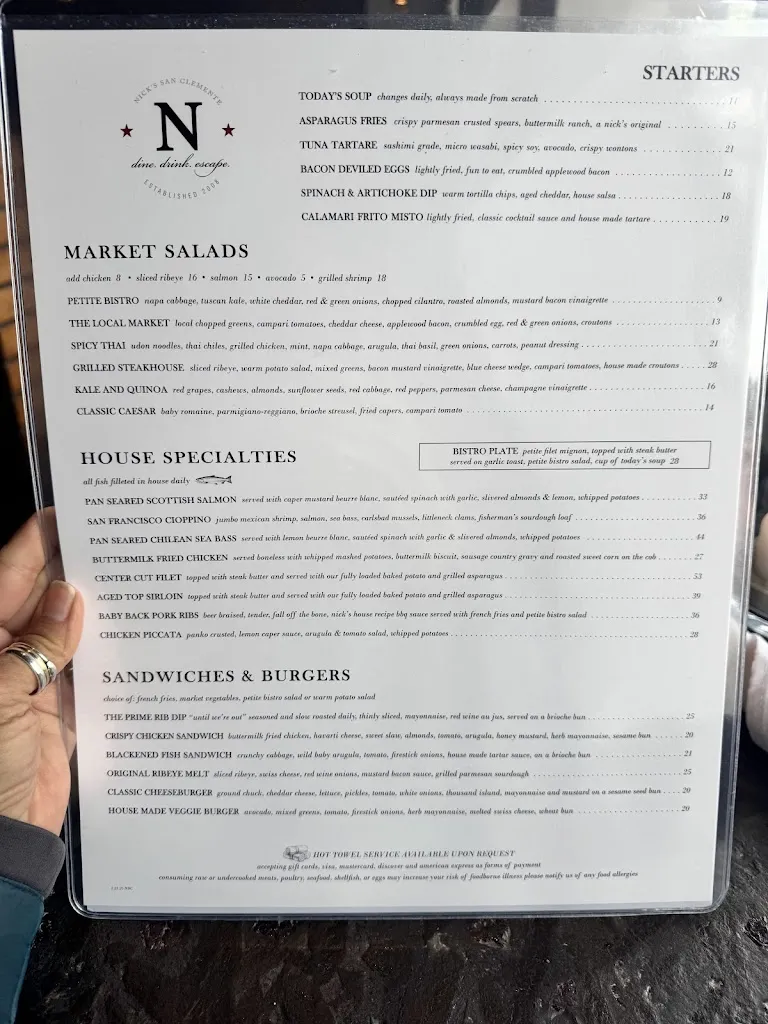 Menu_Nick's San Clemente_San Clemente_image_2