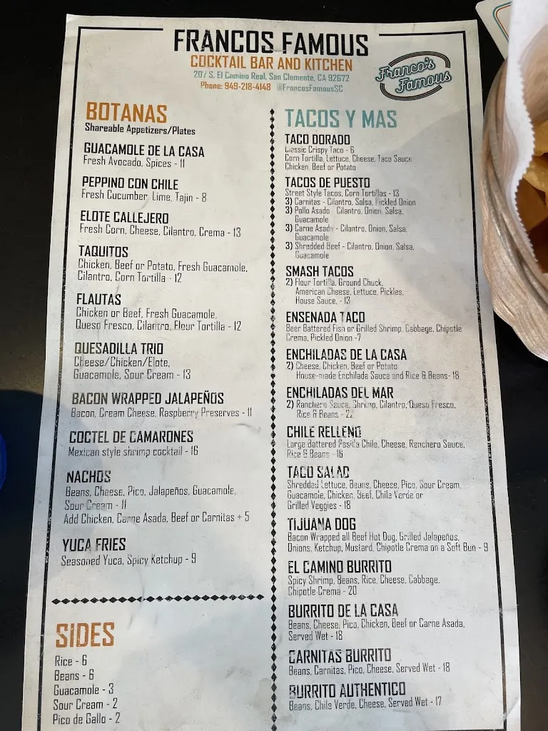 Menu_Franco's Famous San Clemente_San Clemente_image_2