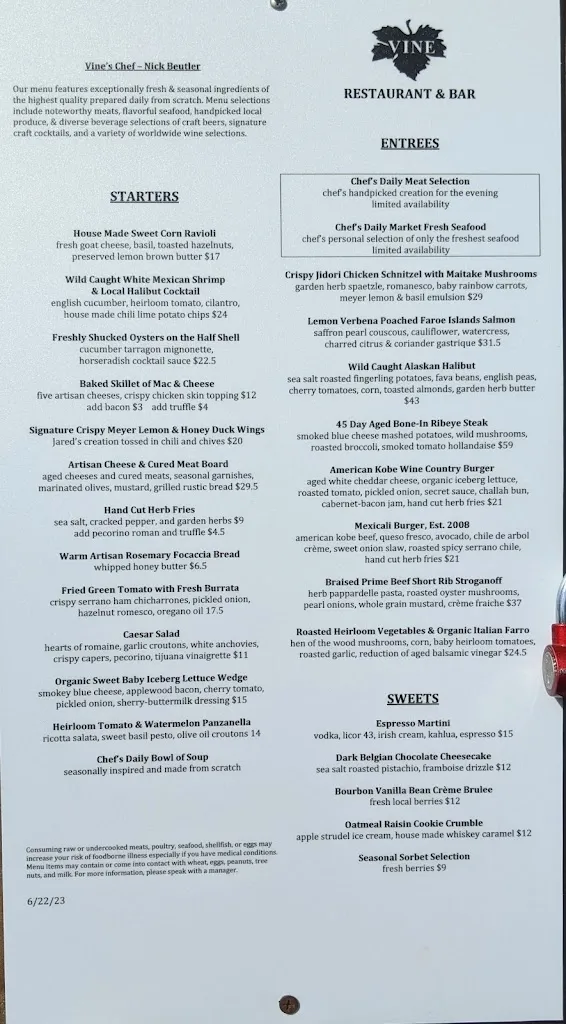 Menu_Vine Restaurant & Bar_San Clemente_image_4