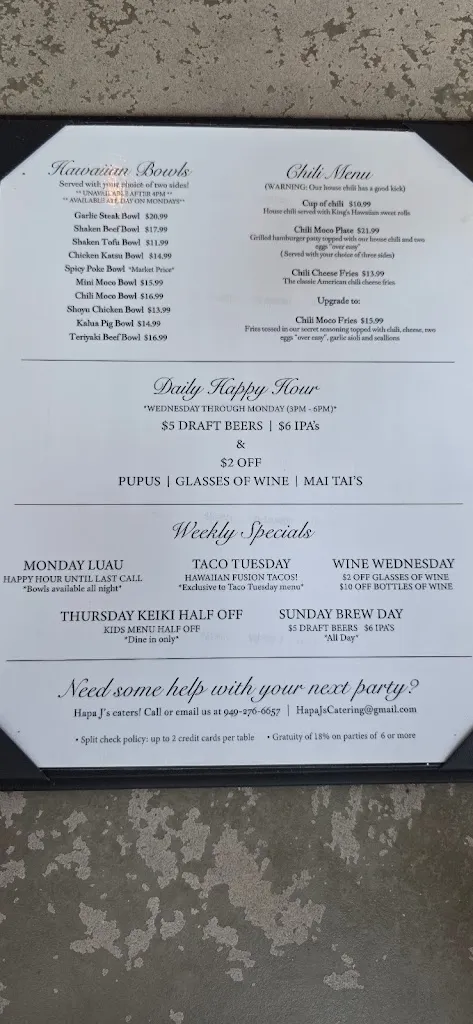 Menu_Hapa J's_San Clemente_immagine_4