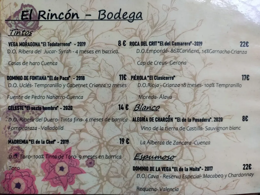 Menu_Bar - Restaurante “El Rincón”_Vega del Codorno_image_1