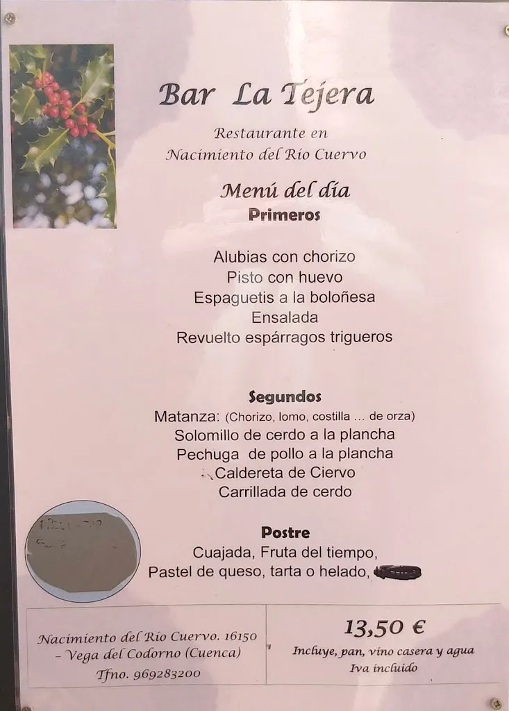 Menu_Bar-restaurante La Tejera_Vega del Codorno_image_1