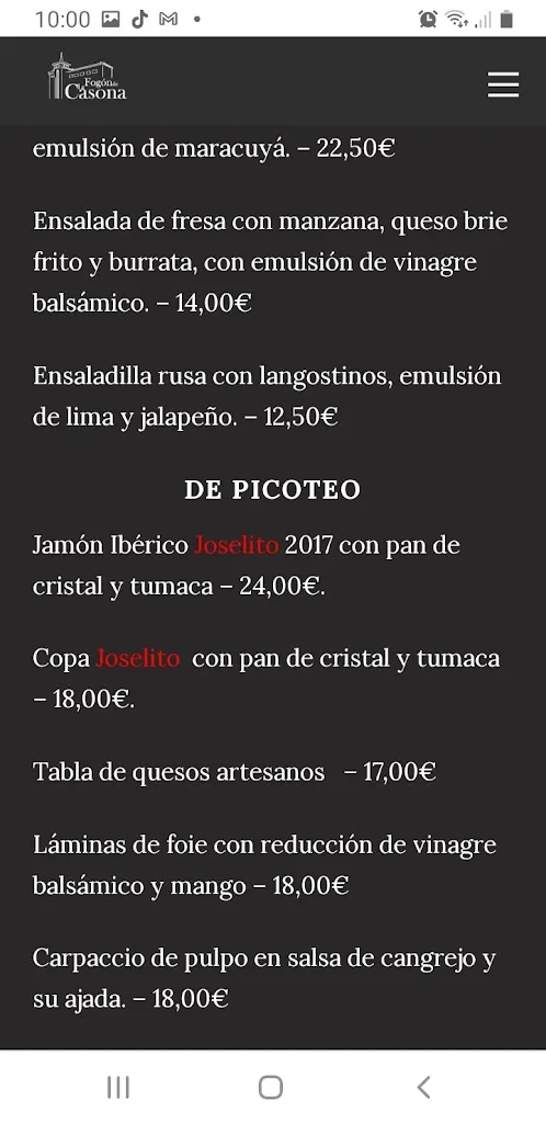 Menu_Fogón de la Casona_Valdemorillo de la Sierra_immagine_2