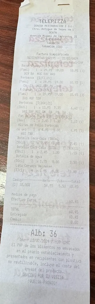 Silvia Regina_Telepizza Tarancón - Comida a domicilio_Tarancón_review