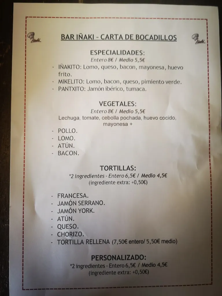 Menu_Iñaki Taberna Jatetxea. Irun_Irun_image_1