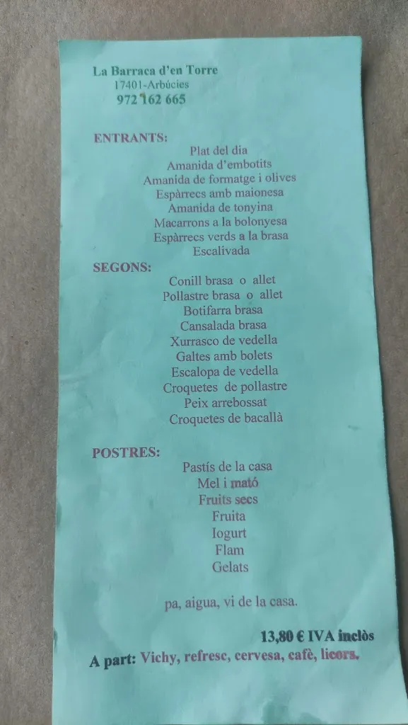 Menu_La Barraca d'en Torre S L_Arbúcies_image_1