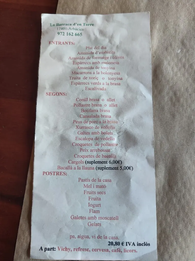 Menu_La Barraca d'en Torre S L_Arbúcies_image_2