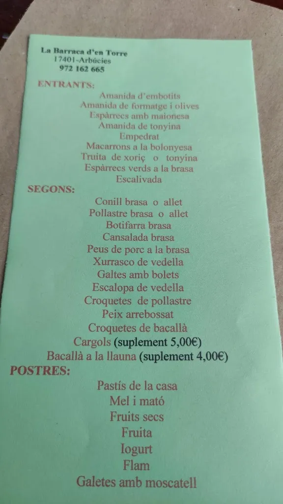 Menu_La Barraca d'en Torre S L_Arbúcies_image_3