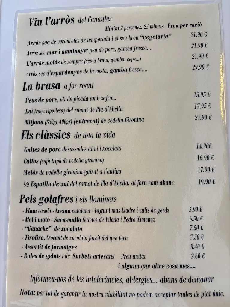 Menü_Restaurant cafè Canaules_Campdevànol_Bild_2