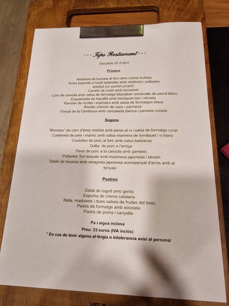 Menu_TAPS Bar Restaurant_Campdevànol_image_2