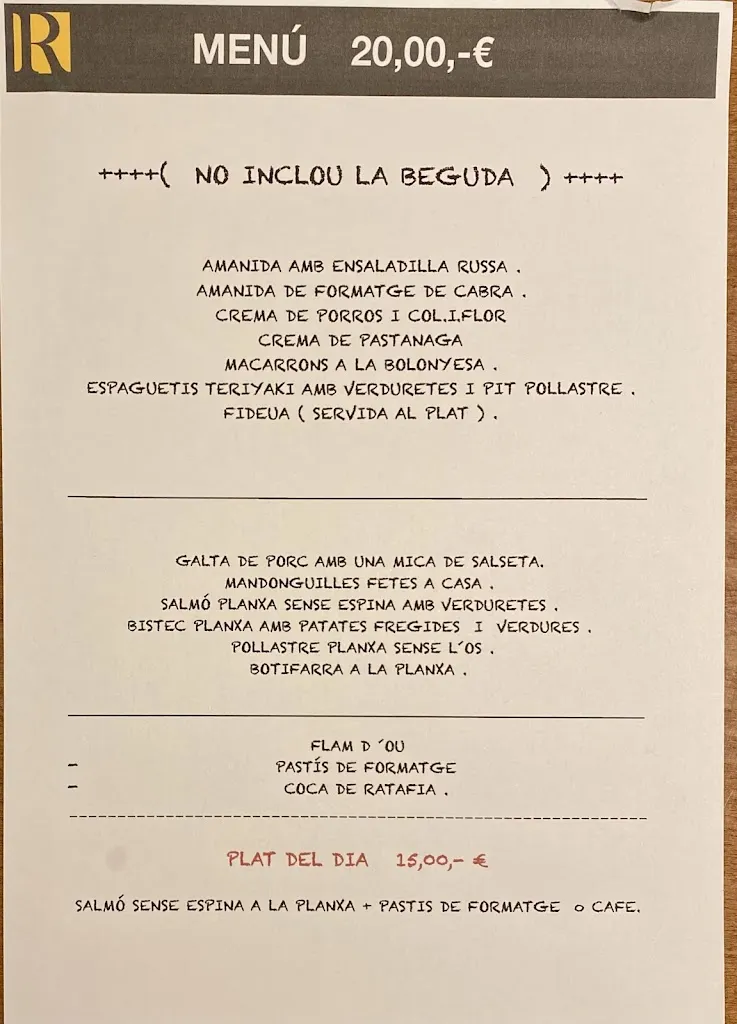 Menu_Restaurant -Cafeteria Riera 