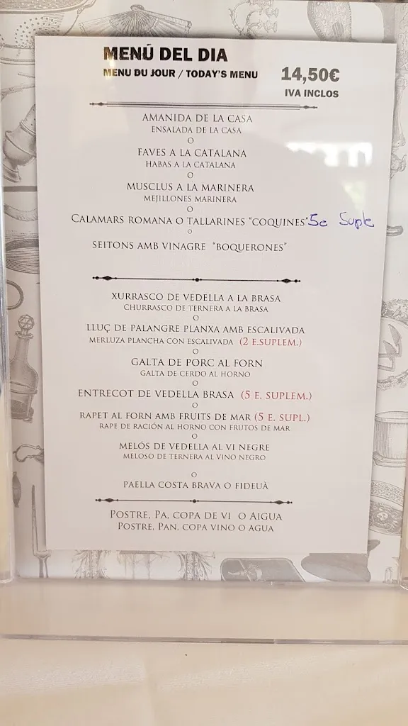 Menu_Hostal Costa Brava_Calonge_image_1