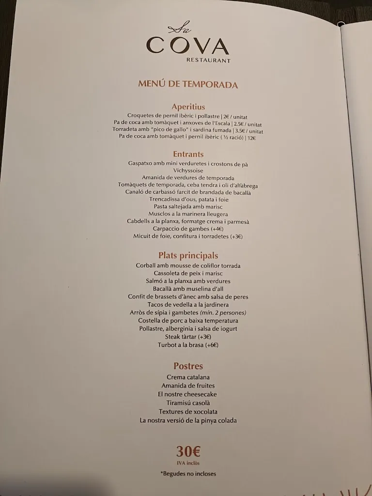 Menu_Restaurant Sa Cova_Castell-Platja dAro_image_1