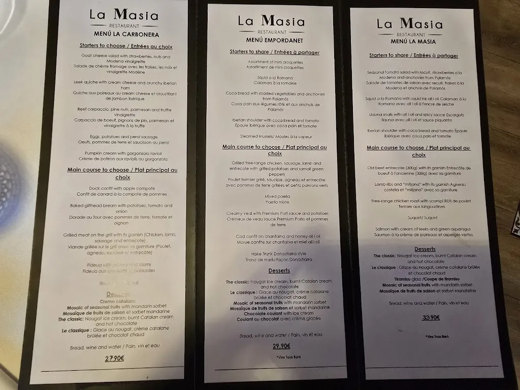 Menu_Restaurant la Masia_Forallac_immagine_1
