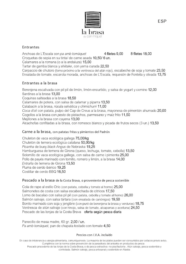 Menu_La Brasa de Can Miquel Restaurant_Escala L_image_1