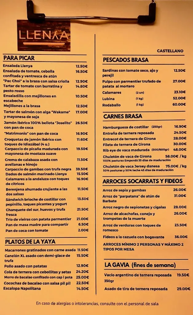 Menu_Llenya Restaurant_Llagostera_image_1