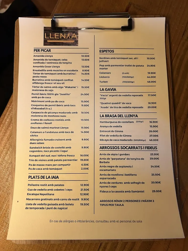 Menu_Llenya Restaurant_Llagostera_image_4