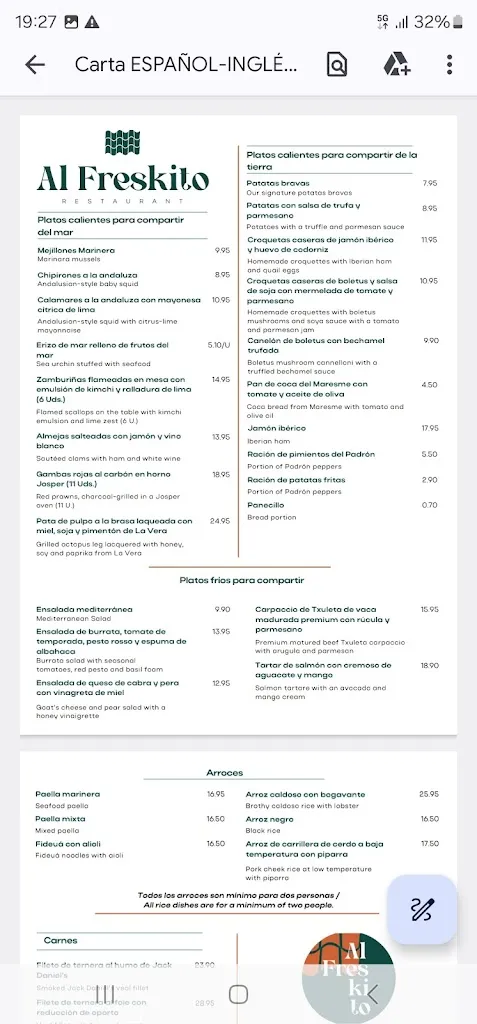Menu_Restaurant Al Freskito_Lloret de Mar_image_2