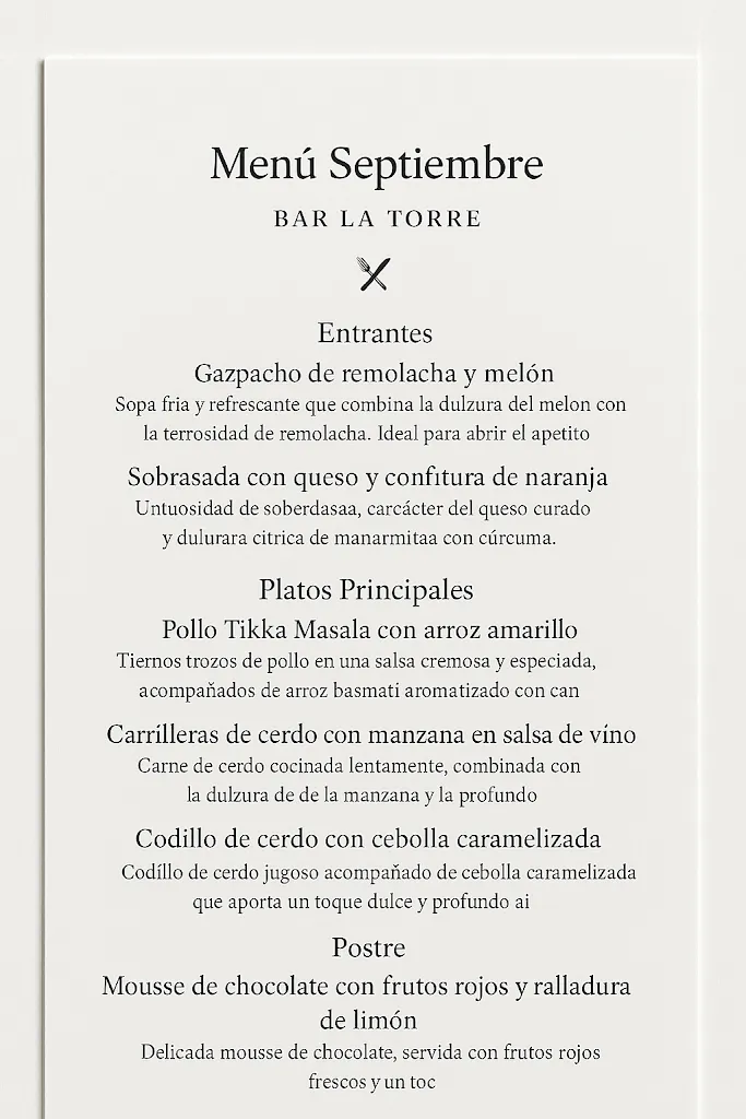 Menu_Bar La Torre Restaurant_Alcalalí_image_1