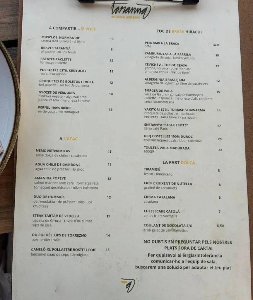 Menu_Tarannà Restaurant Costa Brava_Palafrugell_image_1