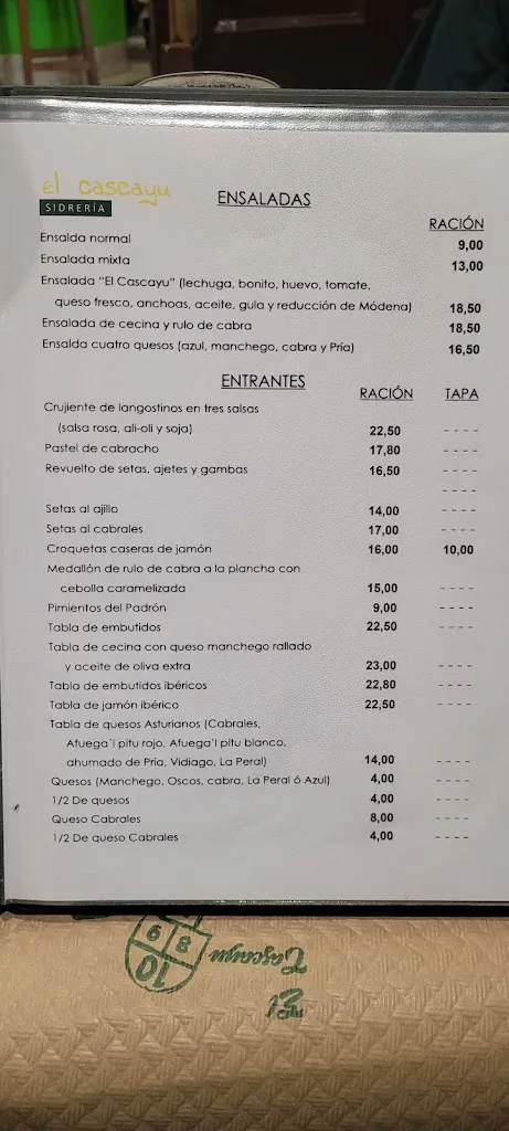 Menu_Sidrería El Cascayu_Mieres_immagine_1