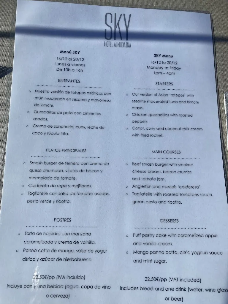 Menu_Skybar Restaurant at Hotel Almudaina_Almudaina_immagine_3