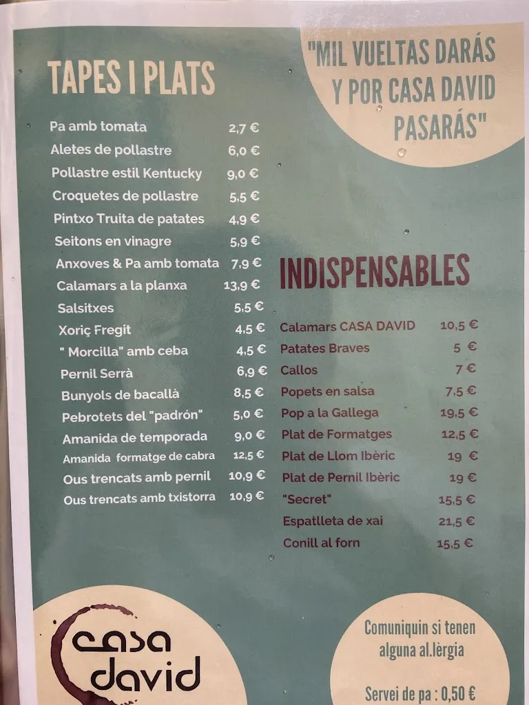 Menu_Bar Restaurant Casa David_Portbou_immagine_4