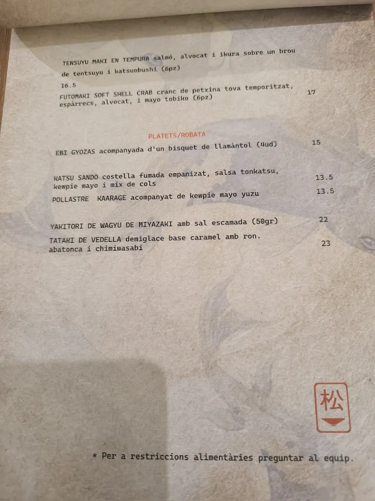 Menu_Matsu izakaya_Palamós_immagine_4