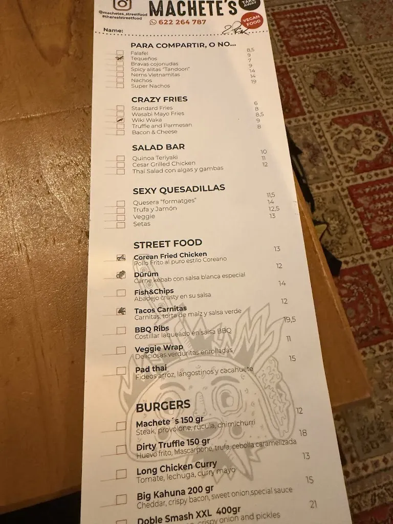 Menu_Machete's Restaurant - The Real Street Food_Regencós_immagine_2