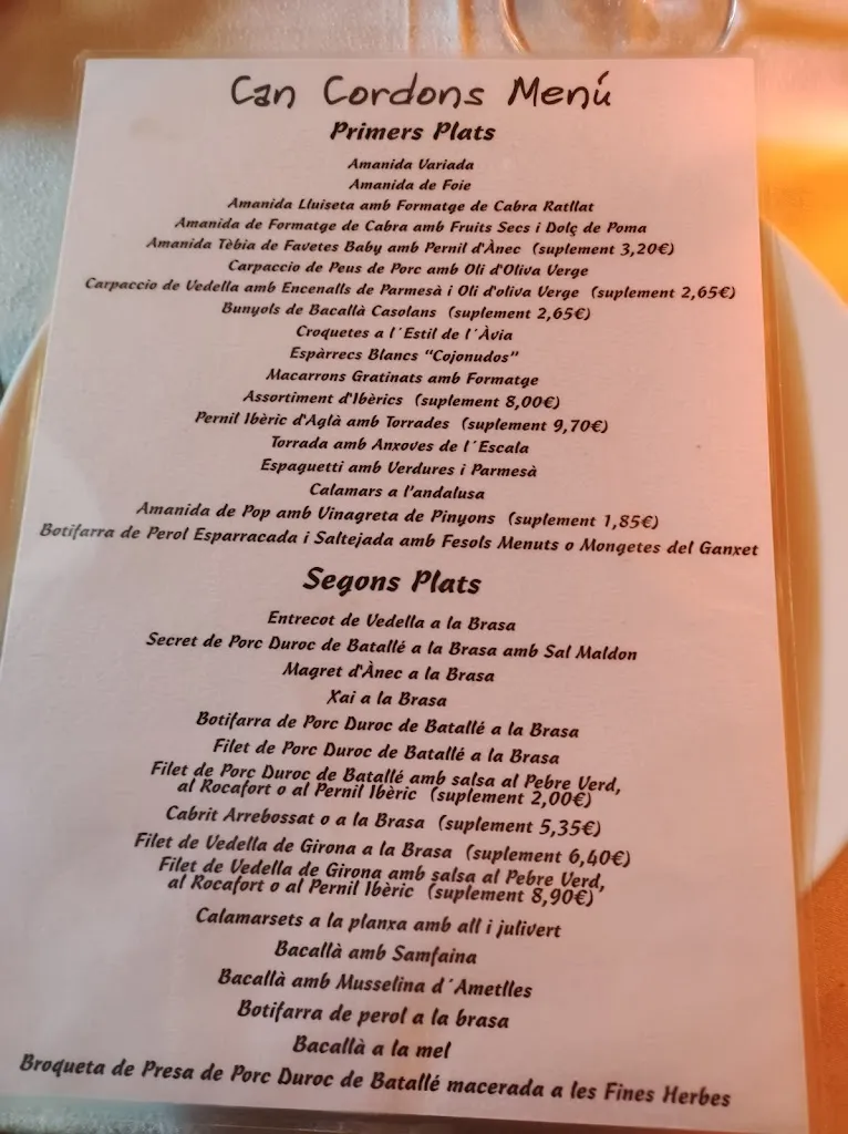 Menu_Restaurant Can Cordons_Riudarenes_immagine_2