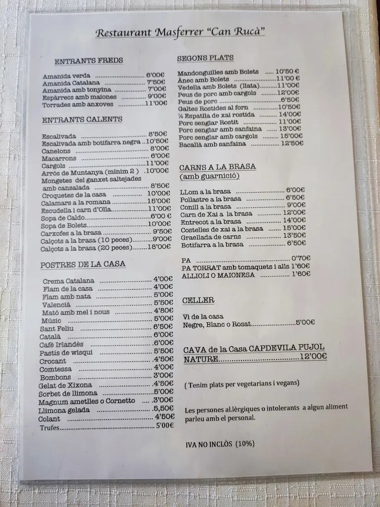 Menü_Restaurant Masferrer _Sant Feliu de Buixalleu_Bild_3