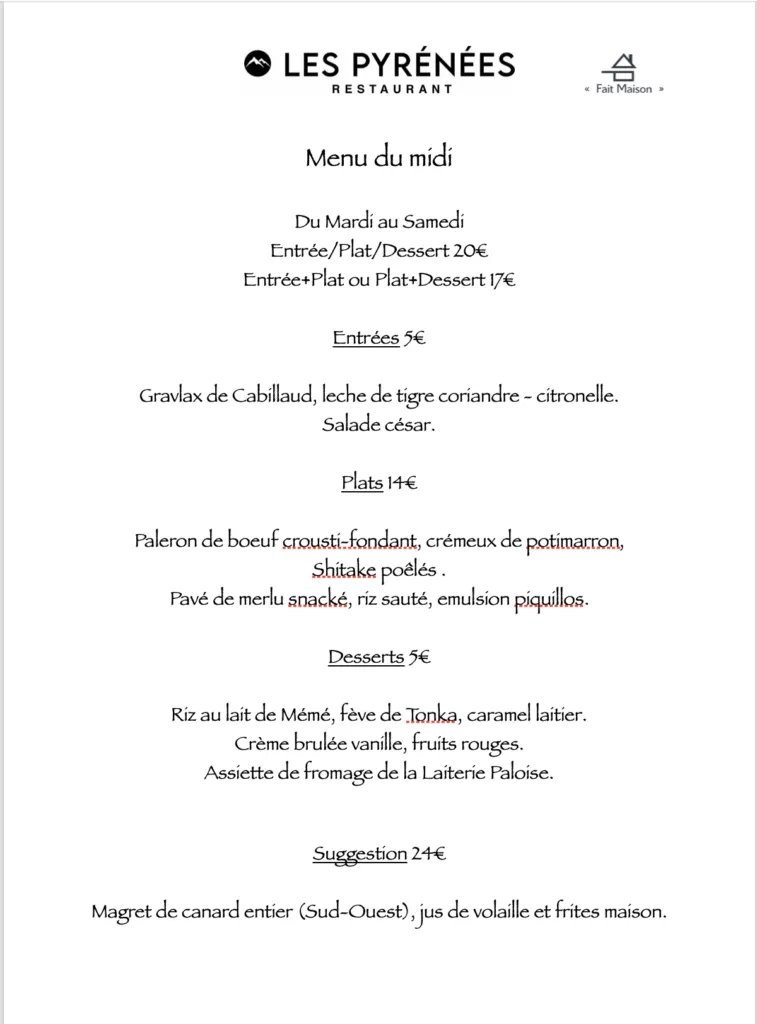 Menu_Les Pyrénées_Pau_image_1