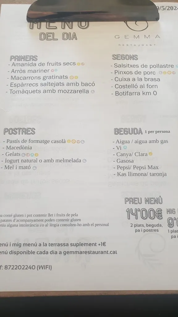 Menu_Bar Restaurant Gemma_Sant Jaume de Llierca_image_1