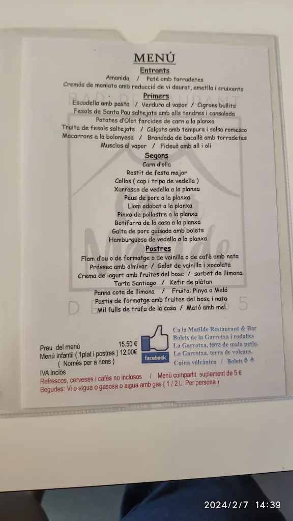 Menu_Restaurant Ca la Matilde_Sant Feliu de Pallerols_immagine_4