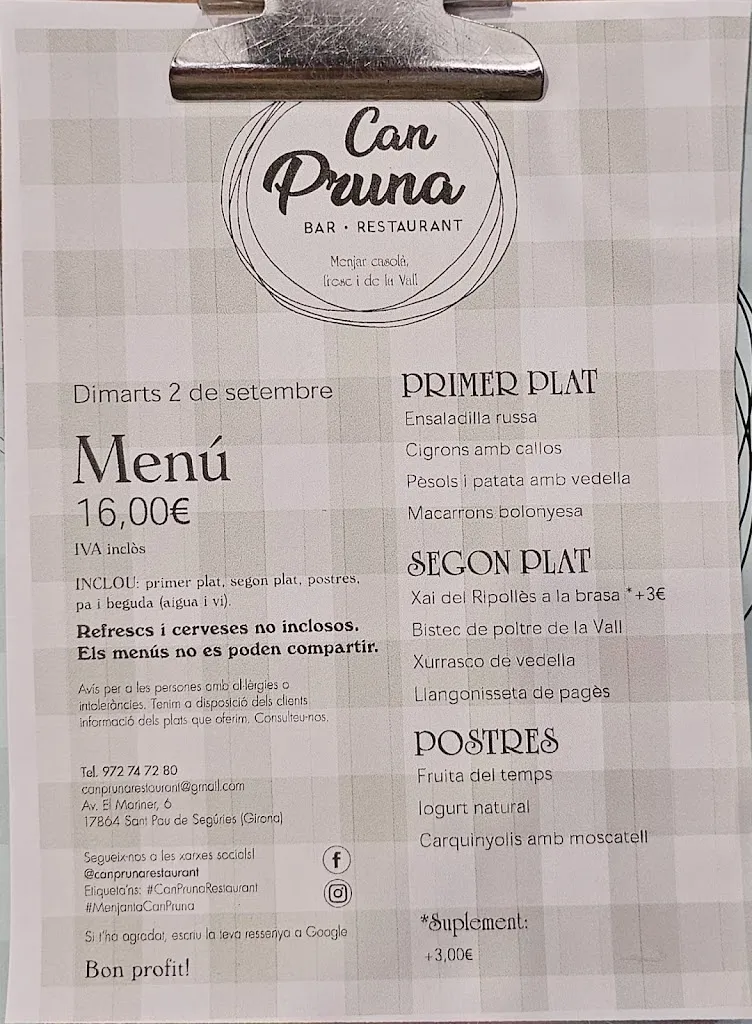 Menu_Restaurant Can Pruna_Sant Pau de Segúries_image_1