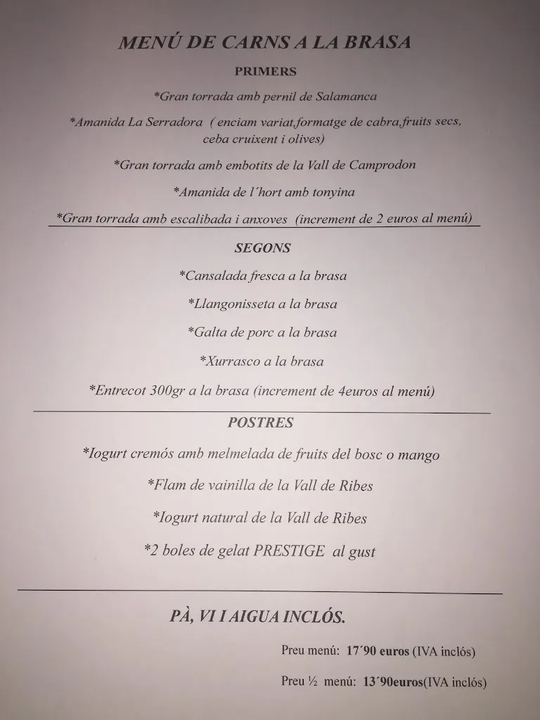 Menu_Cafeteria Bar La Serradora_Sant Pau de Segúries_immagine_2