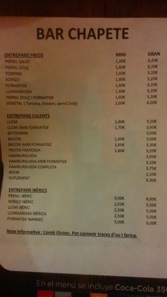 Menu_Bar Chapete_Sant Hilari Sacalm_image_1