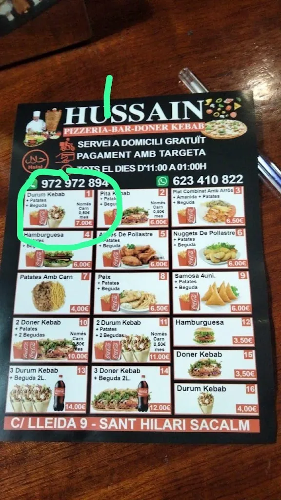 Menu_Hussain Pizzeria Kebab rario. 11.00 am y. 12.00 pm_Sant Hilari Sacalm_image_2