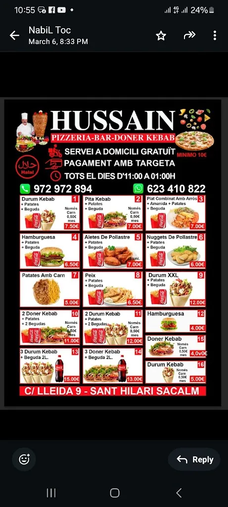 Menu_Hussain Pizzeria Kebab rario. 11.00 am y. 12.00 pm_Sant Hilari Sacalm_image_3