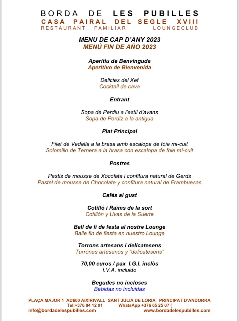 Menu_RESTAURANT BORDA DE LES PUBILLES_Sant Julià del Llor i Bonmatí_image_1