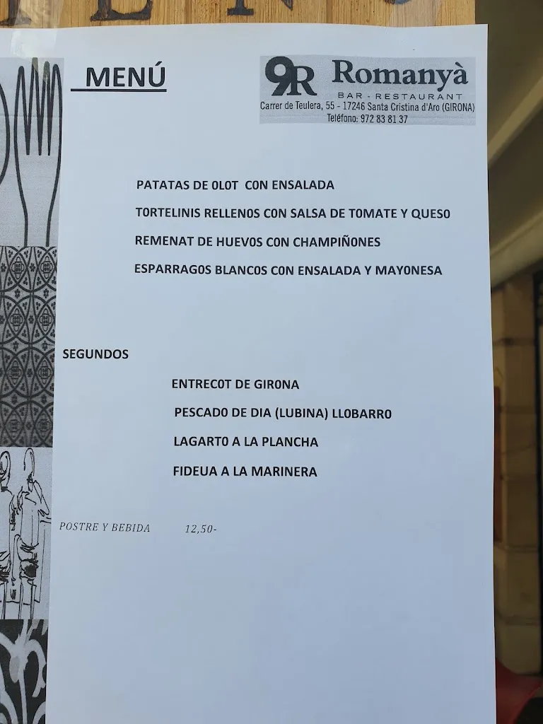 Menu_Restaurant 9R Romanyà_Santa Cristina dAro_image_1