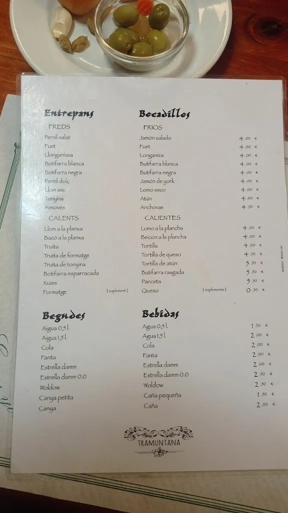 Menu_Bar-Restaurant Tramuntana_Saus  Camallera i Llampaies_image_1