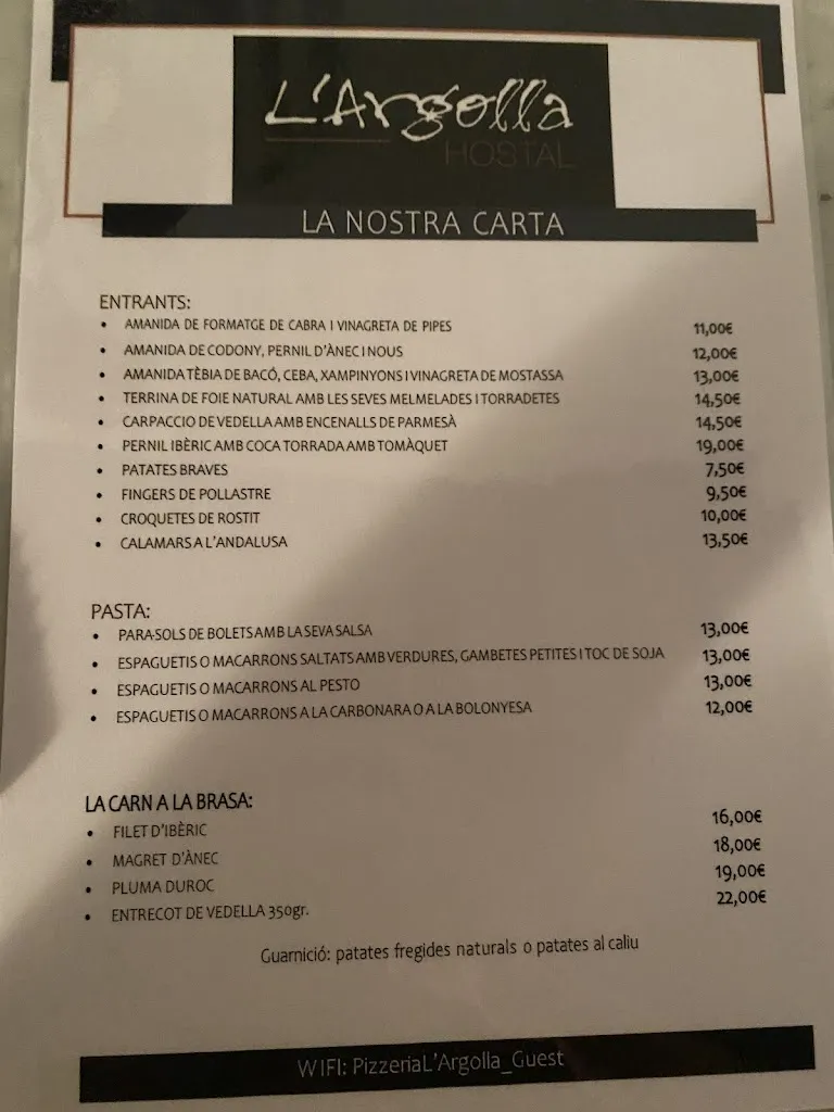Menu_L' ARGOLLA PIZZERIA-HOTEL. Obert cada nit 19:30 h - 23:00 h_Santa Coloma de Farners_image_1