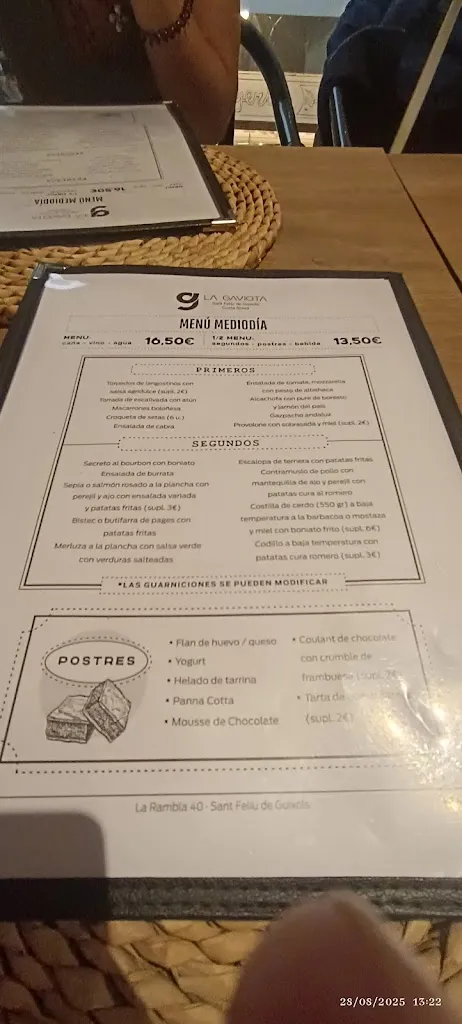 Menu_Bar Taverna La Gaviota_Sant Feliu de Guíxols_immagine_2