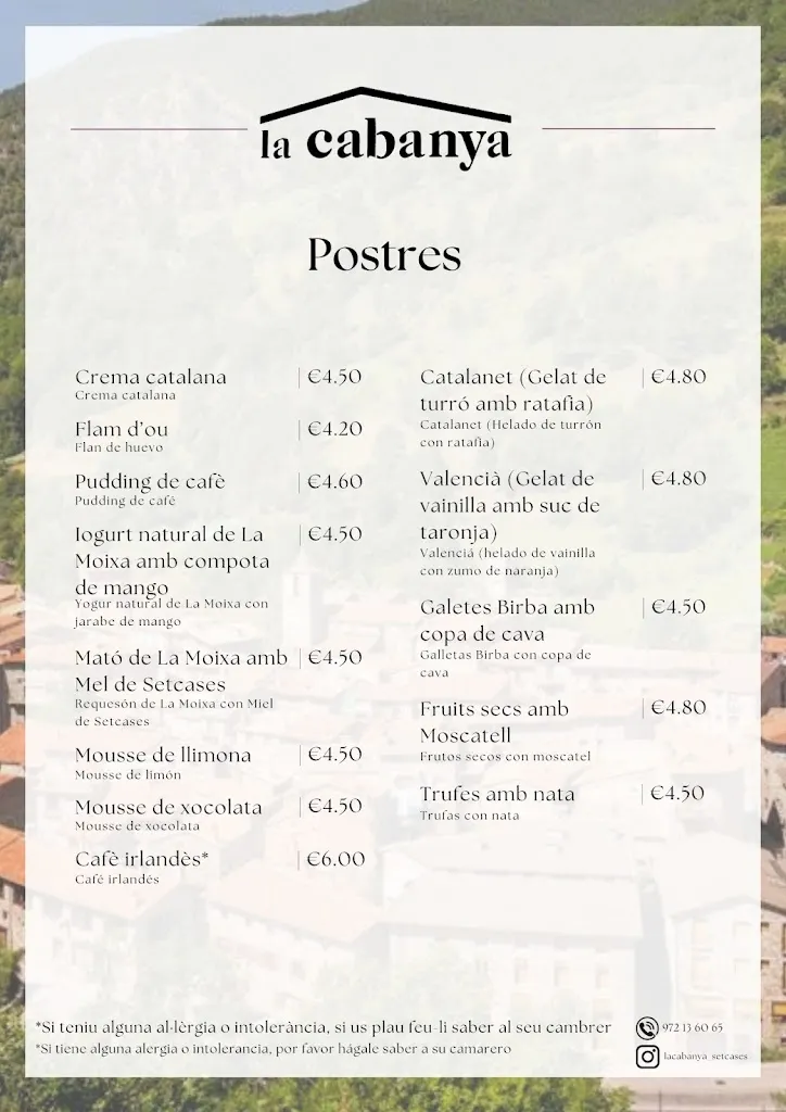 Menü_Restaurant La Cabanya_Setcases_Bild_1